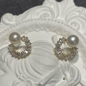 Freshwater Pearl & CZ Halo Earrings – S925 Sterling Silver Posts | New